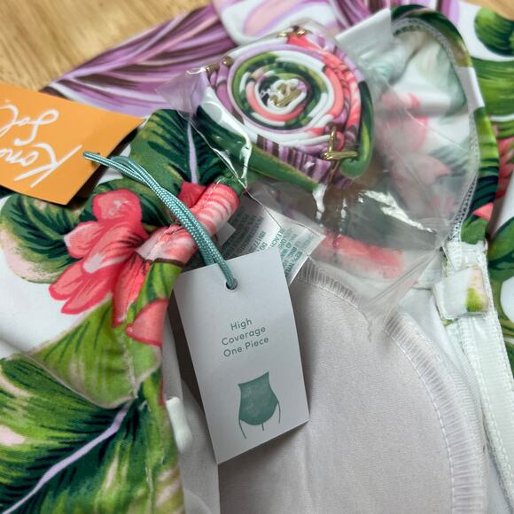 Kona Sol Women's White Floral Print Off Shoulder Swimsuit - Size Medium - NWT - Picture 8 of 9